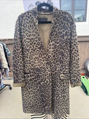 Blank NYC Leopard-Print Mid Jacket in Olive Green & Black Faux Suede